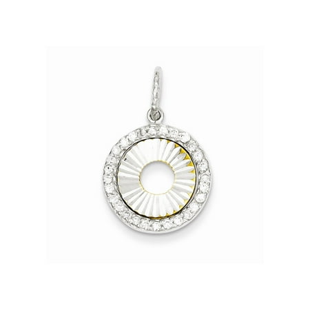 Sterling Silver Gold Plated CZ D/C Round Pendant