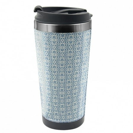 Damask Travel Mug Symmetrical Old Flowers Steel Thermal Cup 16 oz by Ambesonne