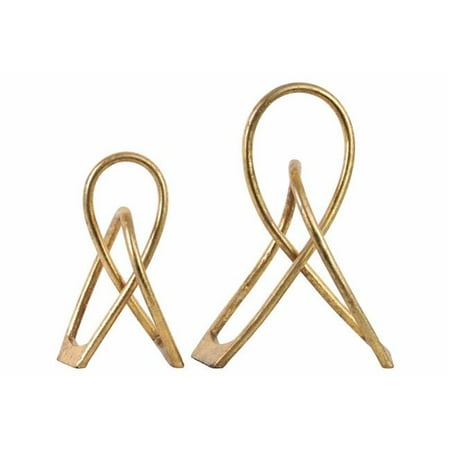Benzara BM179374 Metal Abstract Knot Tabletop Sculpture, Gold - Set of 2 - 16 x 7 x 11.5 in.