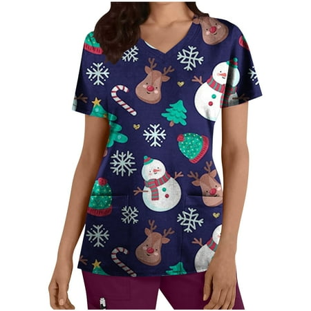 Christmas Shirts for Women Scrub Tops Regular-Fit Short Sleeve V-Neck Graphic T-Shirt Workwear Tee Blouse with Pockets
Christmas Shirts for Women Scrub Tops Regular-Fit Short Sleeve V-Neck Graphic T-Shirt Workwear Tee Blouse with Pockets