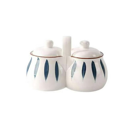 

Japanese Style Sugar Bowl With Lid And Spoon Hand-painted Sugar Pot Sugar Container Spice Jar With Tray-stripe white-600ml/21oz