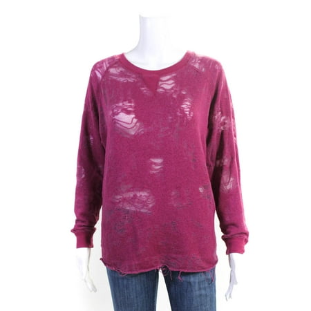 Pre-owned|IRO Jeans Long Sleeve Distressed Crewneck Pink Size S