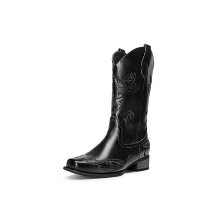 Women‘s Cowboy Boots Mid Calf Cowgirl Boots Embroidery Stitched Square Toe Western Boots Women‘s Footwear