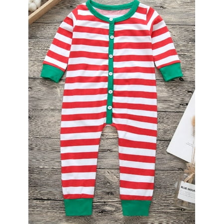 Binpure Infant Unisex Christmas Romper Striped Long Sleeve Homewear Pajamas
