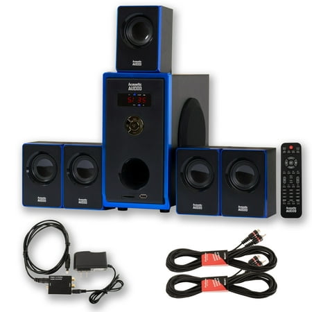 Acoustic Audio AA5102 Home Theater 5.1 Speaker System with Optical Input and 2 Extension Cables
