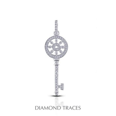 Diamond Traces 0.56 Carat Total Natural Diamonds 14K White Gold Pave Setting Key Fashion Pendant