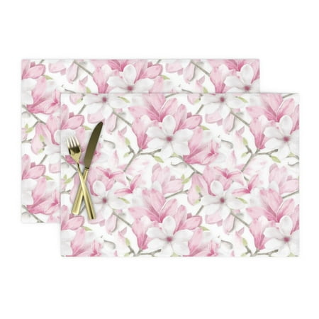 Cloth Placemats Pink Magnolia Bloom Pretty Spring Floral Delightful Set of 2