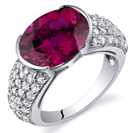 Peora 6.00 Ct Created Ruby Engagement Ring in Rhodium-Plated Sterling Silver