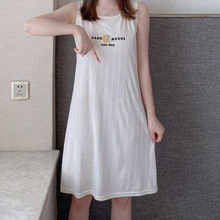 Women Summer Nightdress Girls Sleeveless Pajama Crew Neck Loose Sleepwear Casual Home Night Gown Korean Version Pajama Cartoon Printing Night Dress with Removable Chest Pad
Women Summer Nightdress Girls Sleeveless Pajama Crew Neck Loose Sleepwear Casual Home Night Gown Korean Version Pajama Cartoon Printing Night Dress with Removable Chest Pad