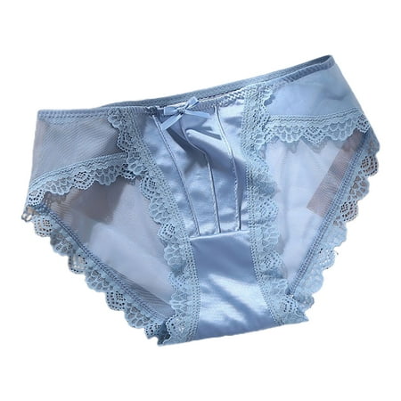 

Entyinea Women Underwear Thongs Invisible Seamless Bikini Lace Briefs Half Back Coverage Panties Blue L