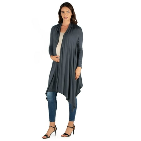 24seven Comfort Apparel Extra Long Open Front Maternity Cardigan