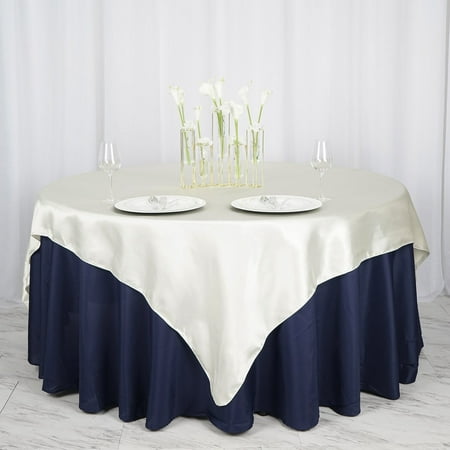 72 x 72 Ivory Seamless Satin Square Tablecloth Overlay - Case of 50 Overlays