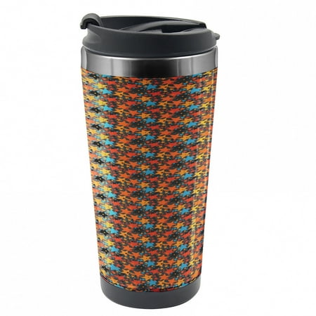 Geometric Travel Mug, Dots with Stars, Steel Thermal Cup, 16 oz, by Ambesonne