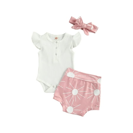 Canis Newborn Baby Girl 3Pcs Clothes Set Romper Tops Shorts Headband Outfits
