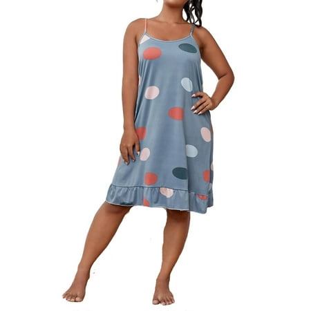 

Cute Polka Dot Cami Strap Slip Dress Sleeveless Grey Plus Size Nightgowns & Sleepshirts (Women s)