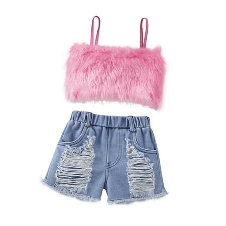 Canrulo 2Pcs Toddler Baby Girls Summer Clothes Sleeveless Fur Camisole Tops and Casual Ripped Denim Shorts Set Pink 4-5 Years
Canrulo 2Pcs Toddler Baby Girls Summer Clothes Sleeveless Fur Camisole Tops and Casual Ripped Denim Shorts Set Pink 4-5 Years