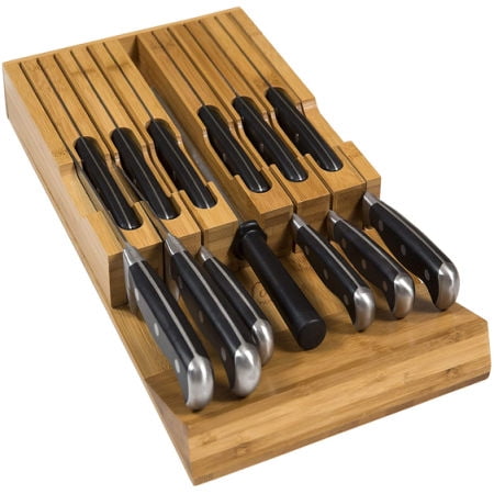 In-Drawer Bamboo Knife Block Holds 12 Knives and 1 Sharpening Steel (Not Included)
In-Drawer Bamboo Knife Block Holds 12 Knives and 1 Sharpening Steel (Not Included)
