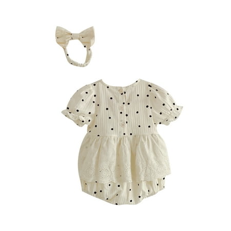 Infant Baby Girls Romper Dress Lace Skirt Hem Dot Print Short Sleeve Crew Neck Jumpsuits Bodysuits with Headband
Infant Baby Girls Romper Dress Lace Skirt Hem Dot Print Short Sleeve Crew Neck Jumpsuits Bodysuits with Headband
