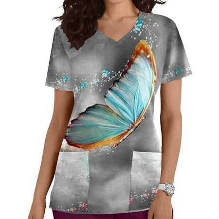wo-fusoul Summer Savings Clearance! Plus Size Tops for Women Scrubs Tops Short Sleeve Working Uniform V Neck Nurse Shirts Floral Printed Blounce w/Pockets
wo-fusoul Summer Savings Clearance! Plus Size Tops for Women Scrubs Tops Short Sleeve Working Uniform V Neck Nurse Shirts Floral Printed Blounce w/Pockets