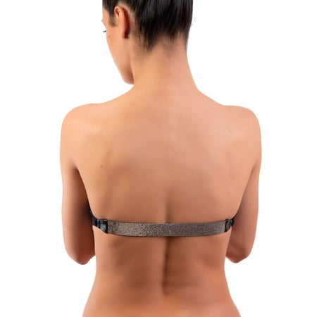 ChicBack Beatrice Bra Fashion Accessory Leather Strap Crystal Accents Open Back - M - Silver / Black