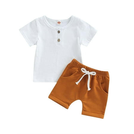WPNAKS Infant Baby Boys 2 Pieces Outfits Solid Color Round Neck Short Sleeve T-Shirts Tops + Elastic Waist Shorts Set
WPNAKS Infant Baby Boys 2 Pieces Outfits Solid Color Round Neck Short Sleeve T-Shirts Tops + Elastic Waist Shorts Set