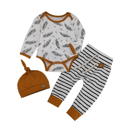 jaweiw Baby Boy s Spring Fall Outfit Clothes Set Long Sleeve Feather Print Romper + Striped Pants + Hat Size 0 6 12 18 24 M
jaweiw Baby Boy s Spring Fall Outfit Clothes Set Long Sleeve Feather Print Romper + Striped Pants + Hat Size 0 6 12 18 24 M