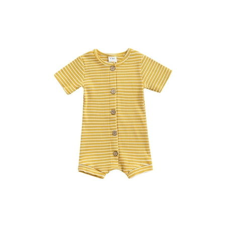 Jkerther Newborn Baby Boy Girl Summer Short Sleeve Striped Romper Ribbed Button Jumpsuit
Jkerther Newborn Baby Boy Girl Summer Short Sleeve Striped Romper Ribbed Button Jumpsuit