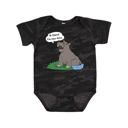 Inktastic Hi There I m New Here Hippo Gift Baby Boy or Baby Girl Bodysuit