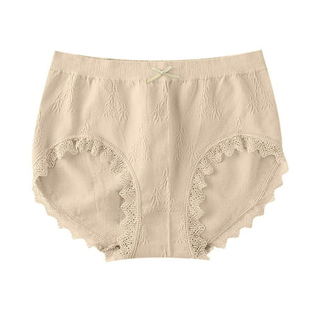 Cotton Underwear For Women Cotton Underwear High Waisted Panties Full Coverage Underpants Soft Strech Briefs for Women(One Size Beige)
