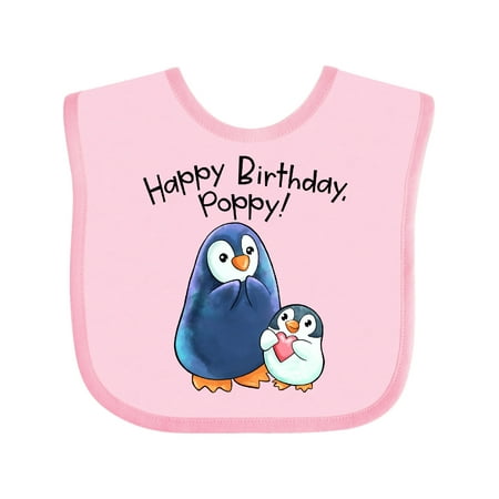 Inktastic Happy Birthday Poppy!- Cute Penguins Gift Baby Boy or Baby Girl Bib