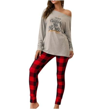 Merry Christmas Pajamas Set for Women Full Sleeve Slash Neck T-Shirts and Classic Plaid Pants Xmas Comfy Underwear
Merry Christmas Pajamas Set for Women Full Sleeve Slash Neck T-Shirts and Classic Plaid Pants Xmas Comfy Underwear
