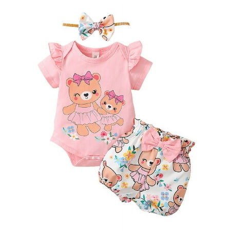 Mikrdoo Infant Baby Girls Clothes Baby Outfits Bear Ruffle Romper Shorts Headband 3Pcs OOTD For Summer Pink 18-24 Months
Mikrdoo Infant Baby Girls Clothes Baby Outfits Bear Ruffle Romper Shorts Headband 3Pcs OOTD For Summer Pink 18-24 Months