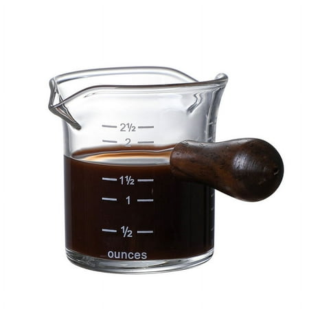 

Double Spouts Measuring Cup with Wooden Handle Mini Sauce Pitcher Milk Coffee Pitcher