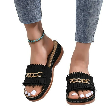 PANOEGSN Metal Buckle Thick Bottom Fringed Beach Women s Slippers Orthopedic Wedge Sandals All-match Fashion
PANOEGSN Metal Buckle Thick Bottom Fringed Beach Women s Slippers Orthopedic Wedge Sandals All-match Fashion