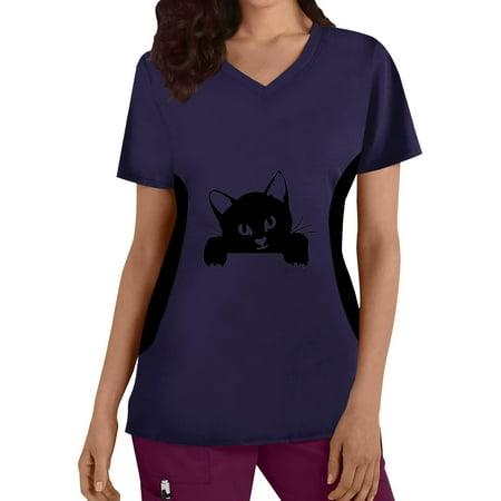 Women Scrubs Top Cats Printed Plus Size V Neck Short Sleeve T Shirt With Pocket Spring Summer Daily Nursing Uniforms Nursing Care Working Uniforms
Women Scrubs Top Cats Printed Plus Size V Neck Short Sleeve T Shirt With Pocket Spring Summer Daily Nursing Uniforms Nursing Care Working Uniforms