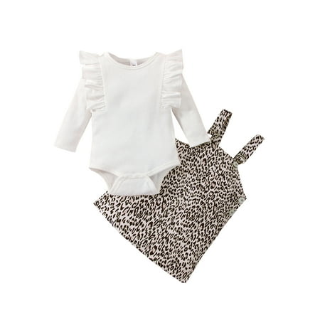 Meihuida Infant Baby Girl Clothes Set Solid Long Sleeve Crew Neck Ruffle Romper Leopard Overall Suspender Skirt
Meihuida Infant Baby Girl Clothes Set Solid Long Sleeve Crew Neck Ruffle Romper Leopard Overall Suspender Skirt