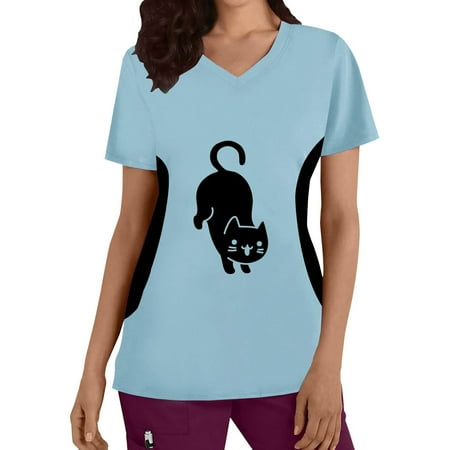 Women Scrubs Top Cats Printed Plus Size V Neck Short Sleeve T Shirt With Pocket Spring Summer Daily Nursing Uniforms Nursing Care Working Uniforms
Women Scrubs Top Cats Printed Plus Size V Neck Short Sleeve T Shirt With Pocket Spring Summer Daily Nursing Uniforms Nursing Care Working Uniforms