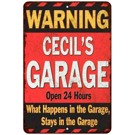 CECIL'S Garage Warning Man Cave Wall Décor 8x12 x 18 Matte Finish Metal 112180030217