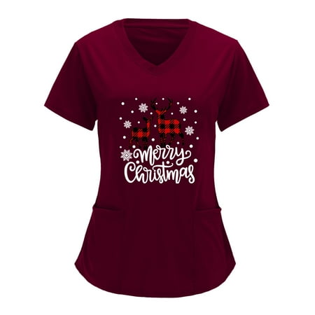 Women Scrub Tops V Neck Solid Color Overalls Partial Positioning Christmas Printing Solid Color Short Sleeve Top Overalls Top
Women Scrub Tops V Neck Solid Color Overalls Partial Positioning Christmas Printing Solid Color Short Sleeve Top Overalls Top