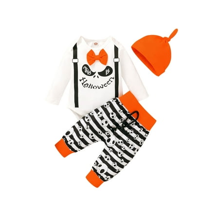 TheFound Newborn Baby Boys My 1st Halloween Outfits Long Sleeve Romper Bowtie Bodysuit Striped Skull Pants Hat Set
TheFound Newborn Baby Boys My 1st Halloween Outfits Long Sleeve Romper Bowtie Bodysuit Striped Skull Pants Hat Set