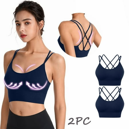 TANGNADE 2PC Womens Cross Back Sport Bras Padded Strappy Cropped Bras For Yoga Workout Fitness Low Impact Bras Navy Blue + S
TANGNADE 2PC Womens Cross Back Sport Bras Padded Strappy Cropped Bras For Yoga Workout Fitness Low Impact Bras Navy Blue + S