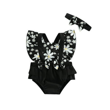 Suanret Newborn Baby Girls Romper Outfits Fly Sleeve Flower Pattern Elastic Waist Bodysuit + Cute Headband Sets Black 3-6 Months
Suanret Newborn Baby Girls Romper Outfits Fly Sleeve Flower Pattern Elastic Waist Bodysuit + Cute Headband Sets Black 3-6 Months