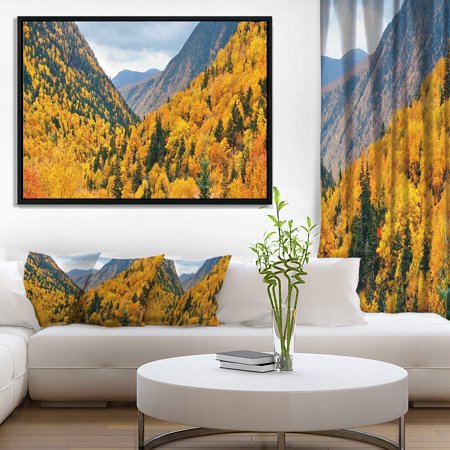 DESIGN ART Designart 'Yellow Autumn Foliage Over Hills' Landscape Artwork Framed Canvas