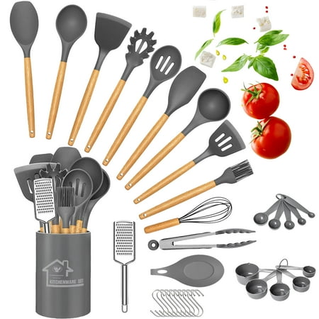 DLD silicone cooking set 34pcs silicone cooking set non-stick heat-resistant and durable wooden handle the best kitchen utensils (Gray)
DLD silicone cooking set 34pcs silicone cooking set non-stick heat-resistant and durable wooden handle the best kitchen utensils (Gray)