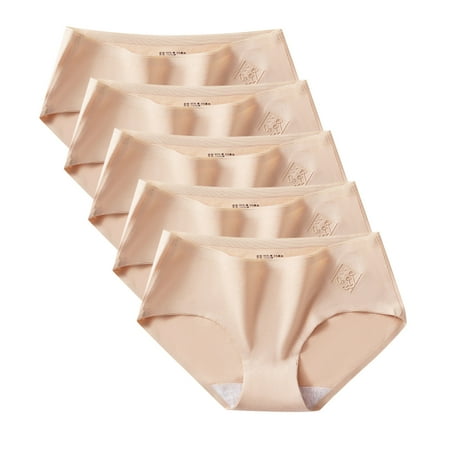 In With Non Underwear Color Solid 5PC Briefs Thin Mid Women s Waist
