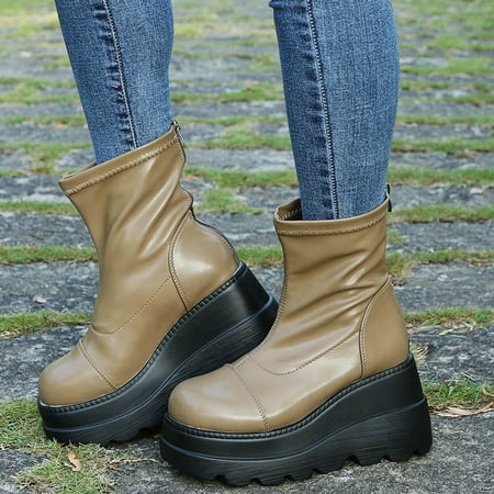 Casual Boots For Women Outdoor Lace Up Daily Boots Thick Soled Shoes