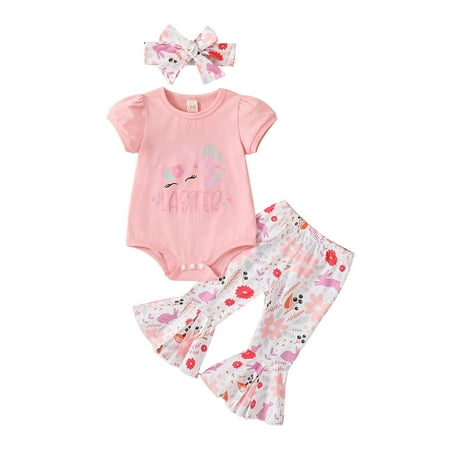 3Pcs Newborn Baby Girl Easter Outfits Letter Print Short Sleeve Romper Tops + Bunny Flare Trousers + Headband
3Pcs Newborn Baby Girl Easter Outfits Letter Print Short Sleeve Romper Tops + Bunny Flare Trousers + Headband