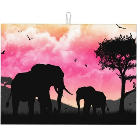 Elephant Large Dish Drying Mat Absorbent Dish Drainer Kitchen Counter Super Absorbent Microfiber Dish Drying Pad 18x24 Inch