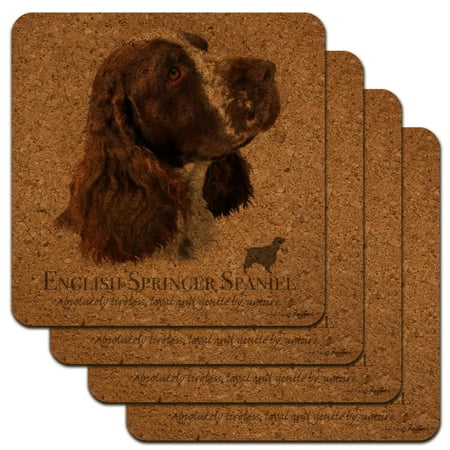 English Springer Spaniel Dog Breed Low Profile Novelty Cork Coaster Set