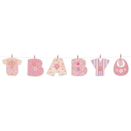 Pink Stitching Baby Shower Clothesline Banner